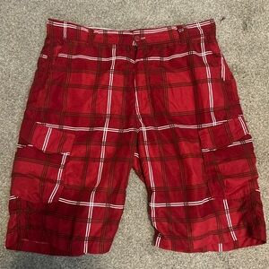 Classic Red Plaid Cargo Shorts for Men